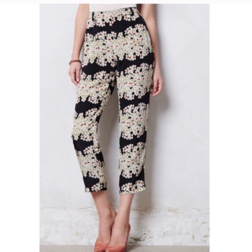 Anthropologie Harlyn Daisy Stripe Silk Pants